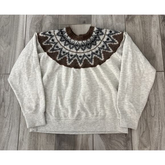 Mother The Half Of Me Fair-Isle Sweater Halfway to Nowhere Sz M Gray Brown - Picture 1 of 13